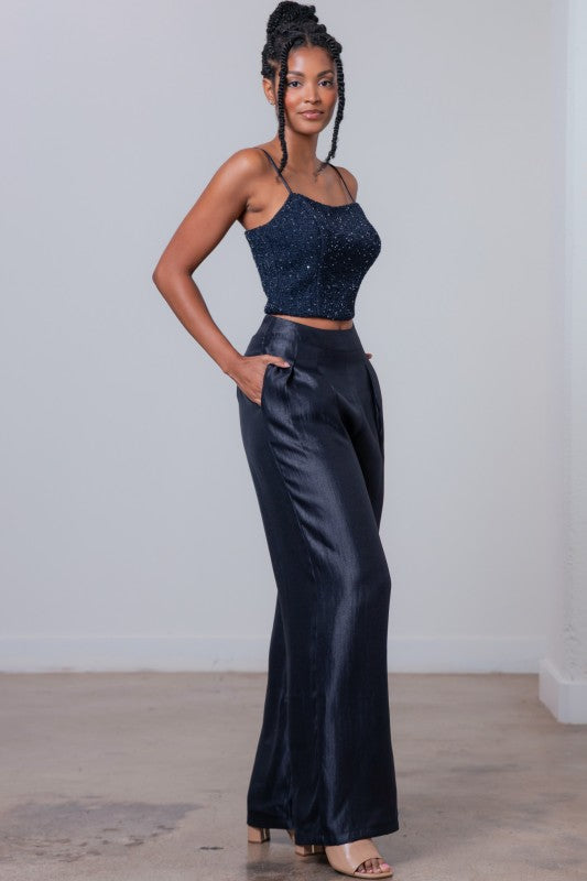 TWEEDED SLEEVELESS CROP TOP  & PANTS SETS