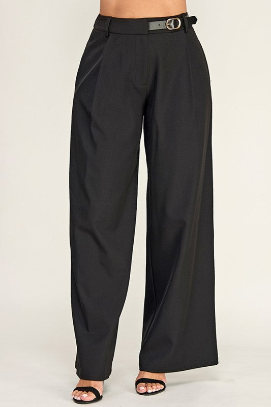 SIDE BELTED WIDE LEG TROUSER PANTS