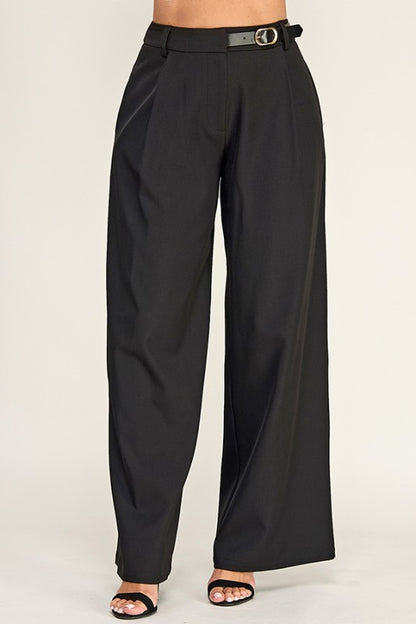 SIDE BELTED WIDE LEG TROUSER PANTS