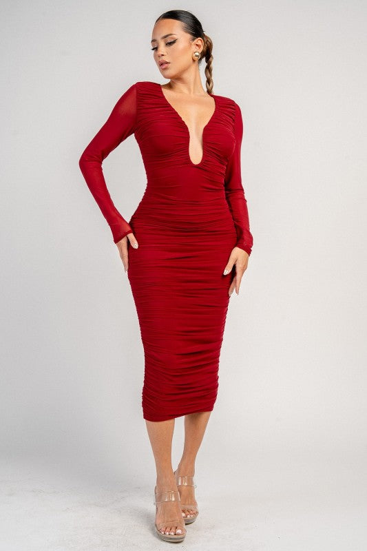 LONG SLEEVES MESH MIDI CASUAL DRESS