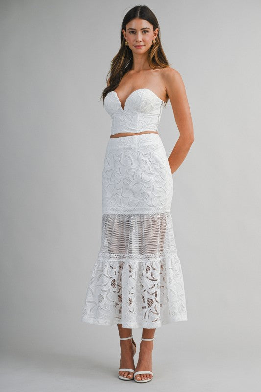 EMBROIDERED LACE TUBE TOP AND MERMAID SKIRT SE