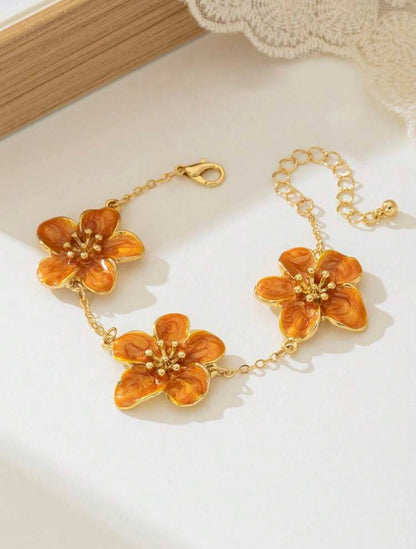 DRIP OIL FLORAL DESIGN BRACELET & EARRING SET