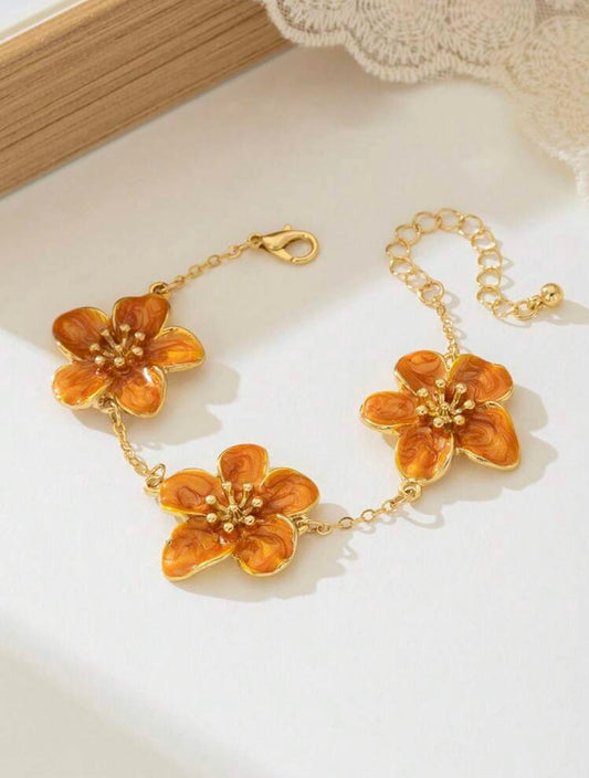 DRIP OIL FLORAL DESIGN BRACELET & EARRING SET