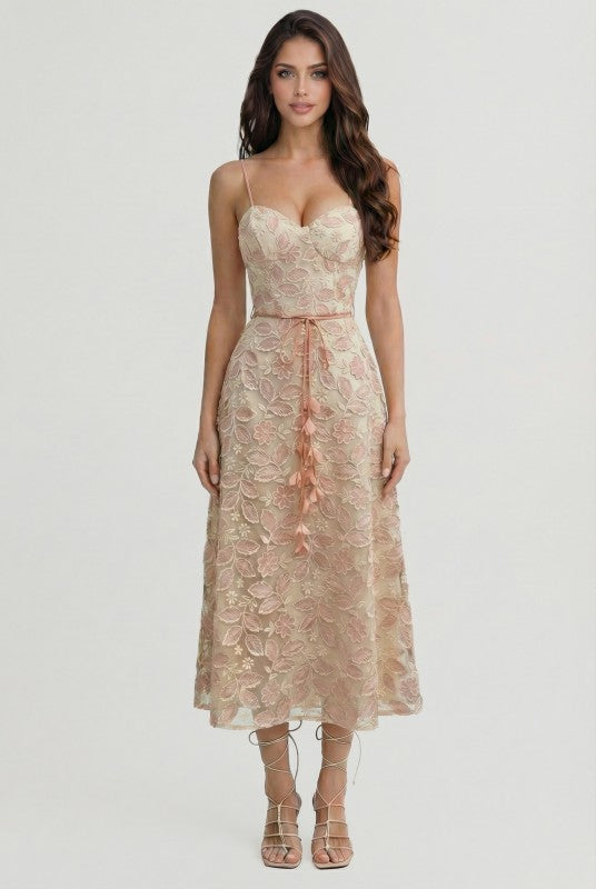 FLORAL EMBROIDERED MIDI DRESS