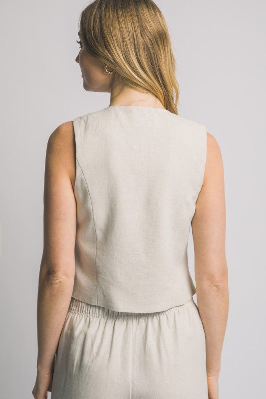 LINEN TIE FRONT VEST PANTS SET