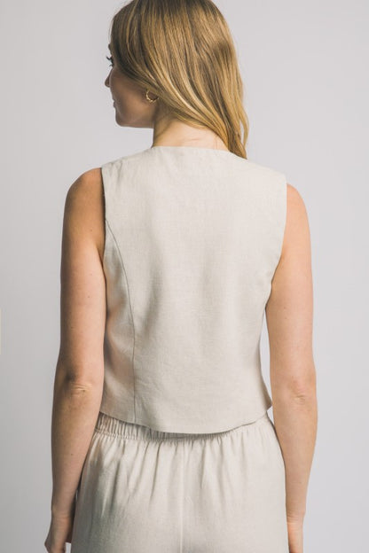 LINEN TIE FRONT VEST PANTS SET