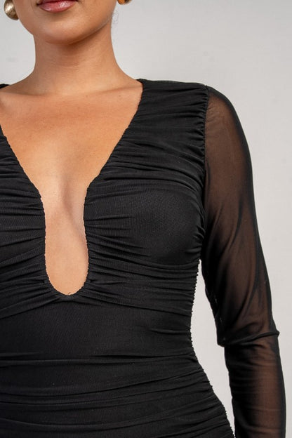 LONG SLEEVES MESH MIDI CASUAL DRESS