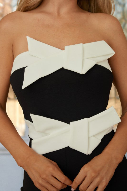 TWO RIBBON WRAL STRAPLESS JUMPSUIT