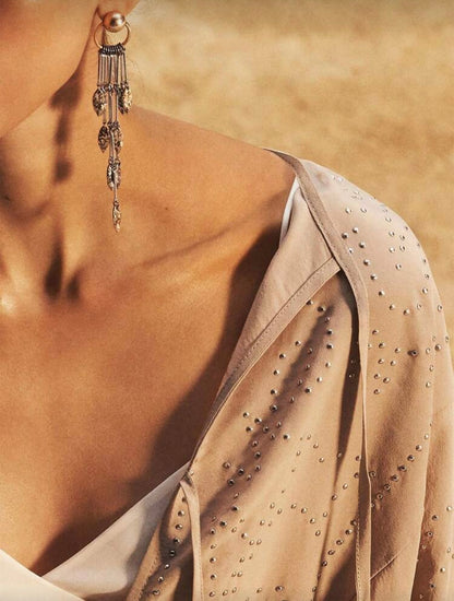 LUXURY GEOMETRIC LEAF & TASSEL METAL LONG DANGLE EARRINGS