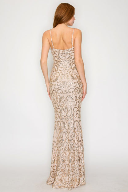 SEQUIN EMBELLISHED CORSET MAXI MERMAID COCKTAIL DRESS