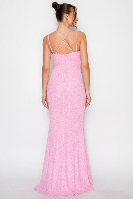 BEADED CORSET MESH MERMAID MAXI COCKTAIL DRESS