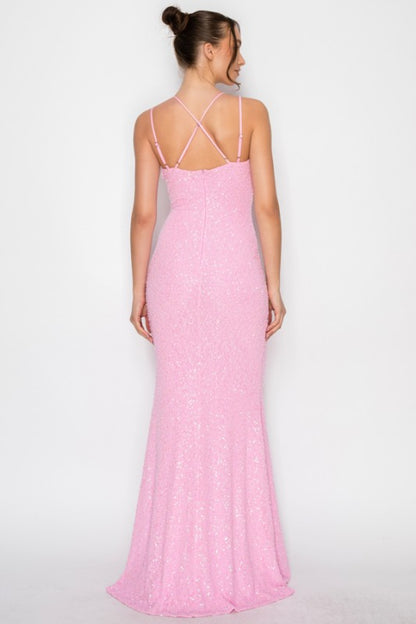 BEADED CORSET MESH MERMAID MAXI COCKTAIL DRESS