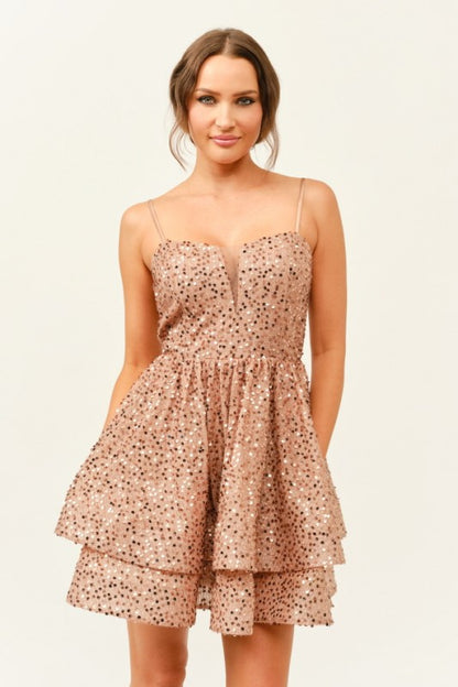 SEQUIN TIERED MINI COCKTAIL DRESS