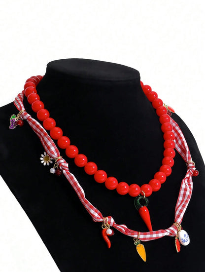 CHILI STRAWBERRY BEADED NECKLACE SET