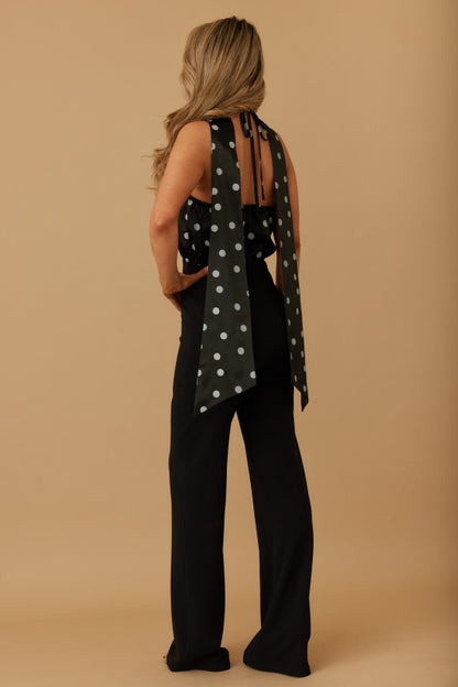 POLKA DOT LING SCARF TIE JUMPSUIT