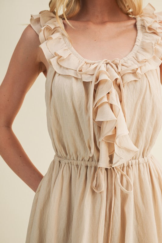SLEEVELESS RUFFLE MINI DRESS