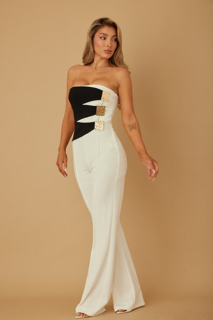 CLAW PATTERN STRAPLESS JUMPSUIT
