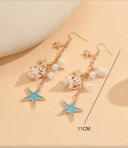 OCEAN STYLE PENDANT NECKLACE WITH SEA CHARMS & EARRINGS SET