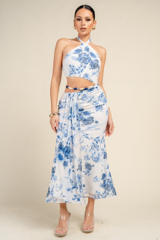 PRINTED ONION HALTER NECK MESB SUMMER DRESS