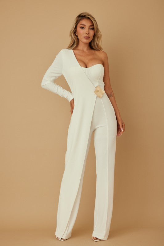 DIAMOND SQUARE HALF SHOULDER JUMPSUIT