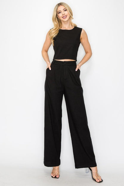 CROP TOP & WIDE LEG PANTS MATCHING SET