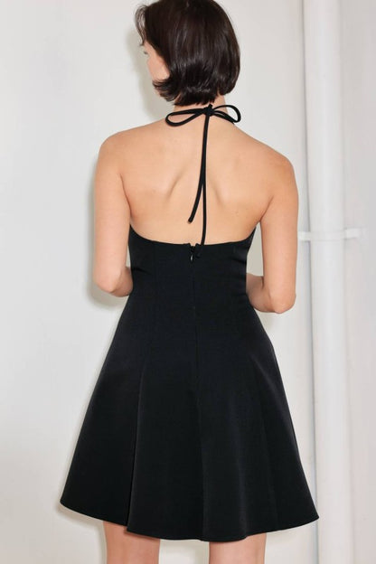 SOLID HALTER NECK MINI DRESS