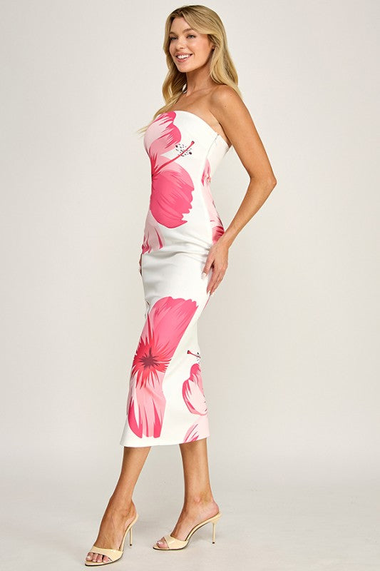 36641 SIZE / DESCRIPTION BIG TROPICAL FLOWER BANDEAU DRESS