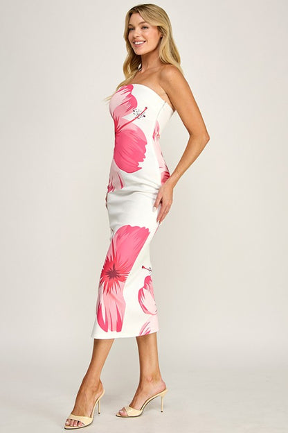 36641 SIZE / DESCRIPTION BIG TROPICAL FLOWER BANDEAU DRESS