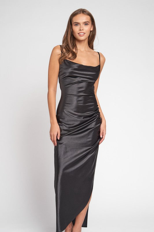 COWL NECK SIDE SLIT MAXI DRESS