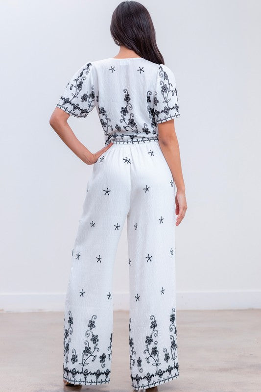 BUTTON UP EMBROIDERED TOP AMD PANTS SET