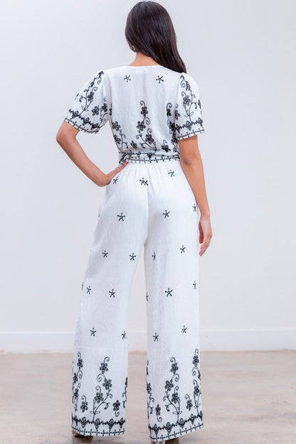 BUTTON UP EMBROIDERED TOP AMD PANTS SET