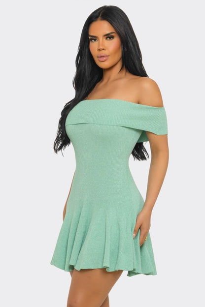 KNIT OFF SHOULDER MINI SUMMER DRESS