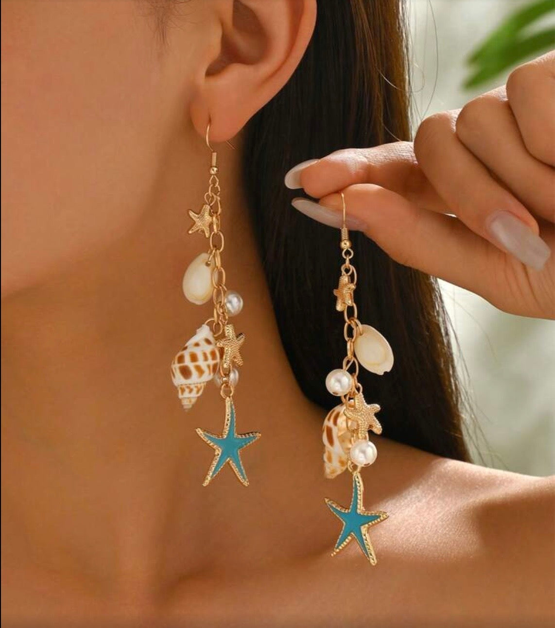 OCEAN STYLE PENDANT NECKLACE WITH SEA CHARMS & EARRINGS SET