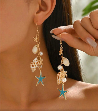 OCEAN STYLE PENDANT NECKLACE WITH SEA CHARMS & EARRINGS SET