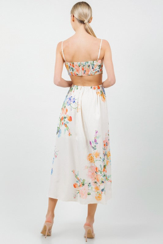 FLORAL PRINTED CUT OUT MIDI DRESS