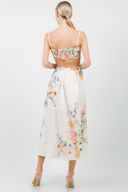 FLORAL PRINTED CUT OUT MIDI DRESS
