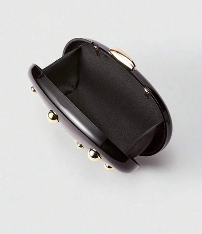 ROUND HARD SHELL CLUTCH EVENING BAG WITH CHAIN