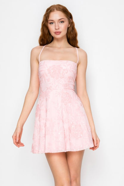 SEQUIN FIT AND FLARE MINI COCKTAIL DRESS