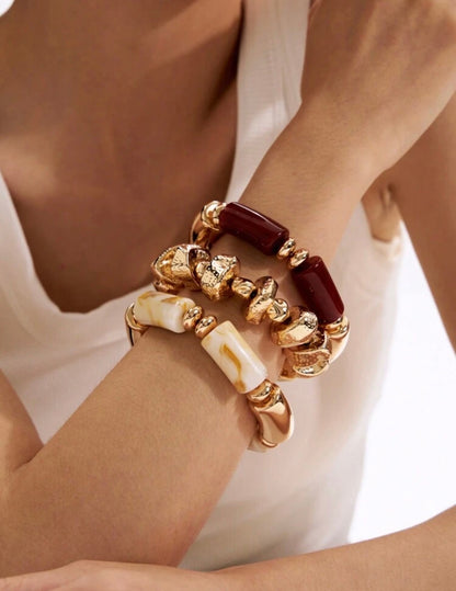 3 PCS MULTI LAYER BROWN VINTAGE BRACELET