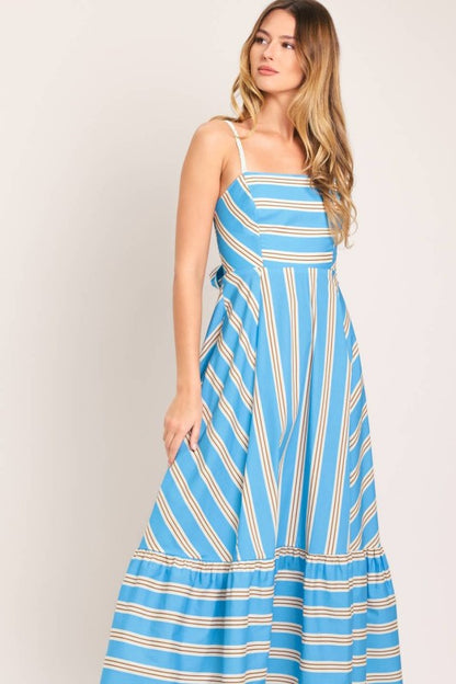 PRINTED WOVEN MIDI SUMMER DRESS WITH STRIPS