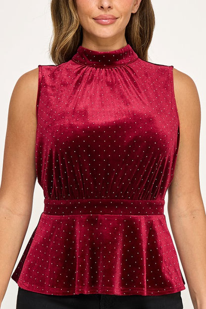 SLEEVELESS VELVET MOCK NECK TOP