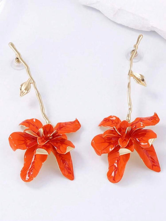 STEM DROP METAL FLOWER EARRINGS