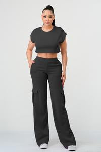 2 PIECES WIDE LEG CARGO PANTS SET