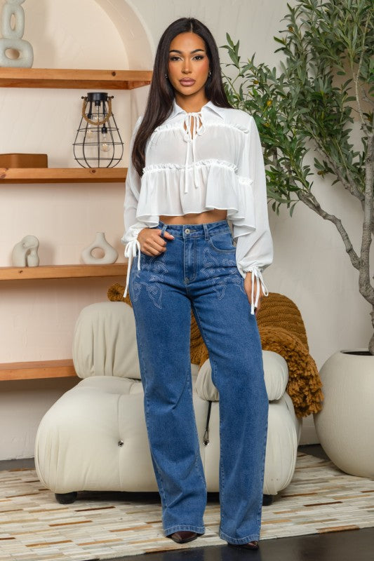 CHIFFON BOHO RUFFLE BLOUSE