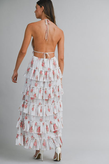 PRINTED FLORAL TIERED MIDI SUMMER DRESS