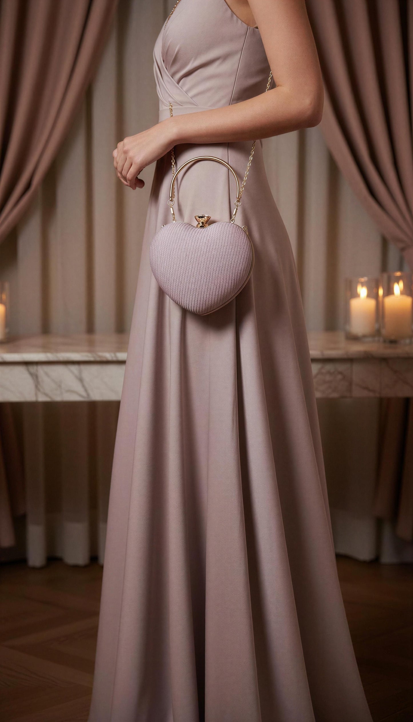 SHINY RHINESTONE HEART CROSSBODY CLUTCH PARTY BAG WITH METAL CHAIN