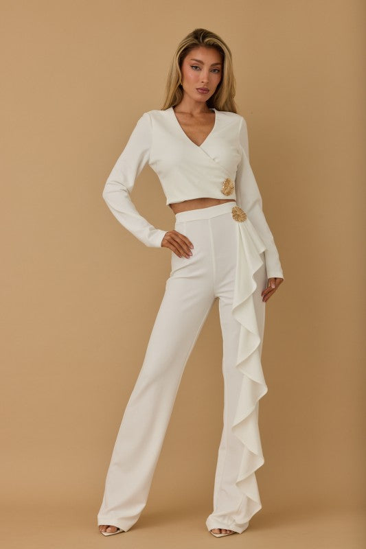 LONG SLEEVES CROP TOP PANTS SET