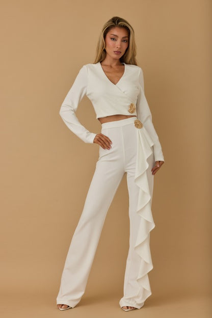 LONG SLEEVES CROP TOP PANTS SET