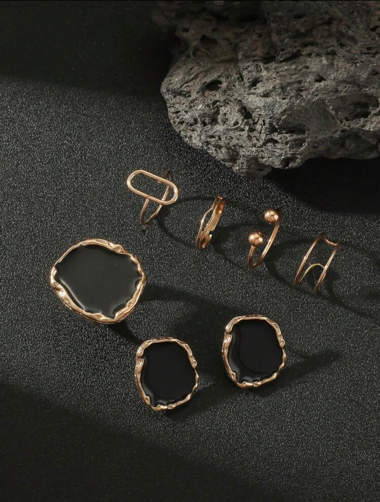 7pcs Black Volcanic Rock Earrings & Earrings Jewelry Set