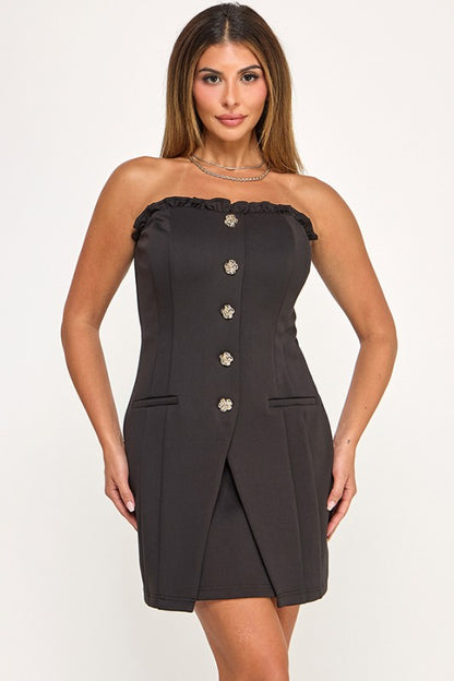 BUTTON CLOSURE TUBE MINI DRESS